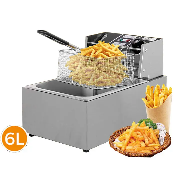 Hochwertige handels übliche Edelstahl Gebratene Hähnchensc henkel Pommes Frites Garnelen stangen Chips Friteuse Maschine Mit 2 Tanks 2-Körbe