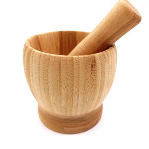 Mortir Bambu & alu dapur rumah tangga penumbuk bawang putih Manual bulat makanan penggiling bumbu kayu mortir dan alu produk diskon besar - Product Image 1
