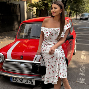 Платье-ТРАПЕЦИЕВИДНОЕ 100% в пол с принтом вишни, без рукавов - Product Image 3