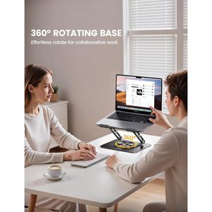For Adjustable Aluminum Laptop <b>Stand</b> 360 Rotating Base Ergonomic Computer Riser Home Use Foldable <b>Portable</b> <b>Desk</b> Black - Product Image 4