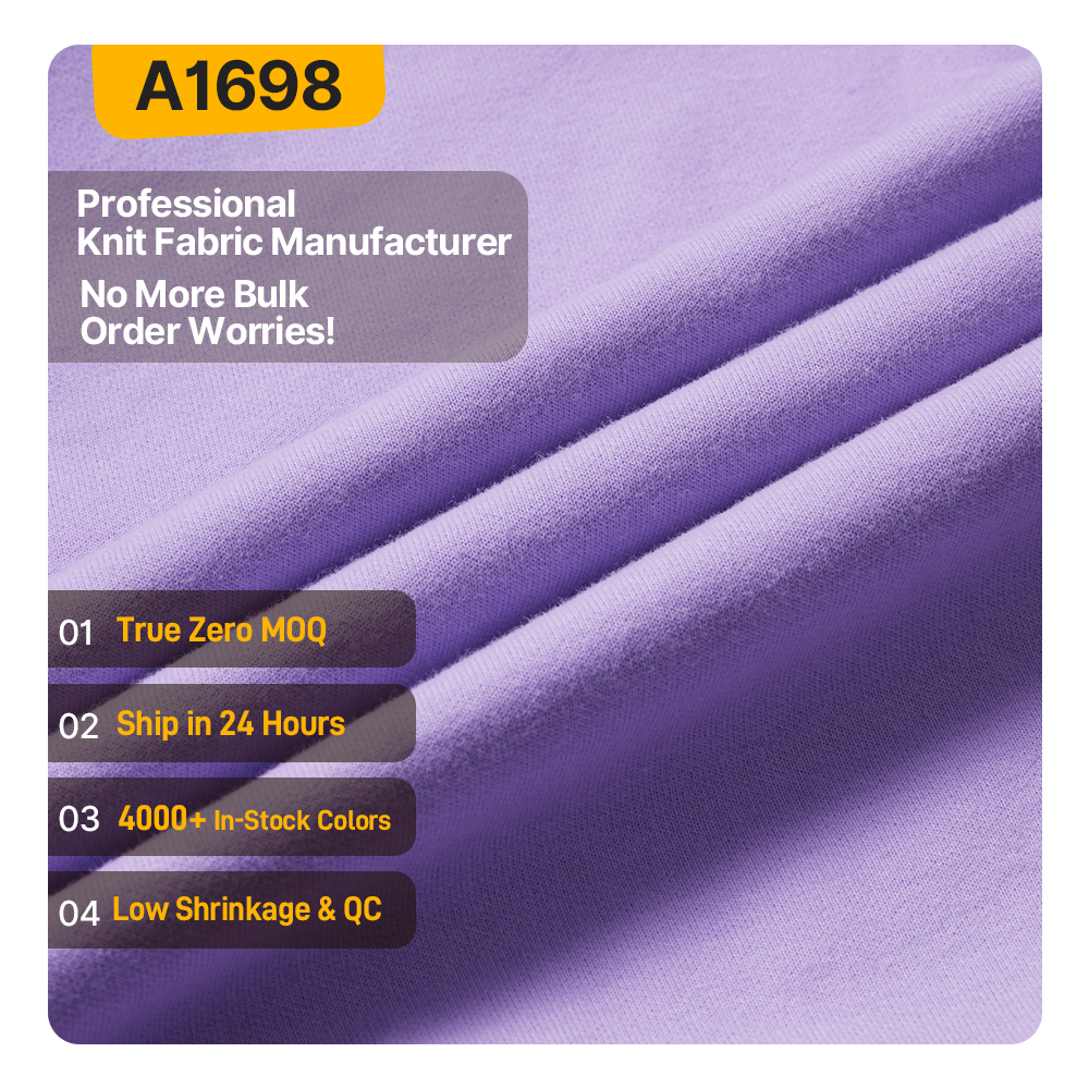 Jufeng A1698 CVC Knitted Plain Dyed Brushed Jersey Fabric Double-Faced Cotton Polyester 290gsm Anti-Wrinkle Shirts Garments