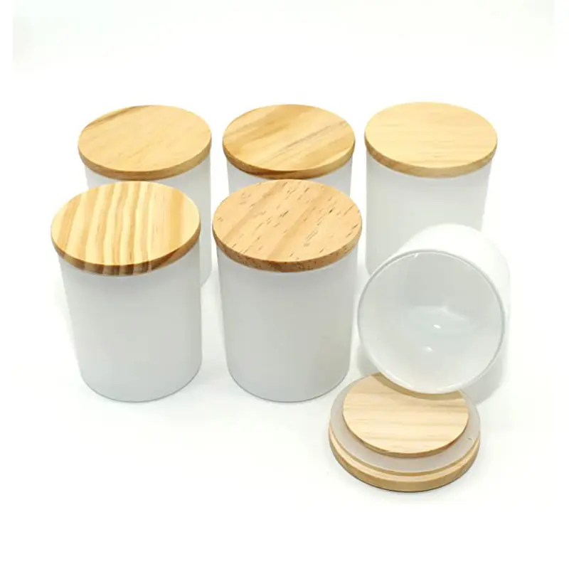 Low MOQ wholesale White Glass Candle Jars with Wooden Lid ,Transparent Amber Black Empty Candle Jars for Making Candles