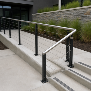 Kit de clôture pour terrains en pente, poteaux en aluminium noir, fil en acier inoxydable 316, clôture de bordure de terrain en pente, clôture extérieure - Product Image 1