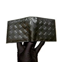 Dompet Lipat Dua Klasik Kulit Sapi Tenun Buatan Tangan Hitam untuk Pria Dompet Uang Kulit Sapi Asli Dompet Tenun Sedang