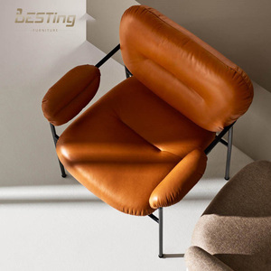BESTING FURNITURE Chaise d'appoint en métal et cuir-<span class=keywords><strong>Fauteuil</strong></span> moderne à dossier <span class=keywords><strong>haut</strong></span> <span class=keywords><strong>avec</strong></span> <span class=keywords><strong>accoudoir</strong></span> pour le salon - Product Image 2