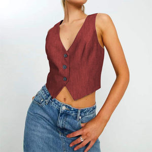 Chaleco Corto de Verano Casual sin Mangas con Cuello en V y Botones para Mujer, a la Moda - Product Image 2