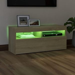 Meuble TV à lumière LED en chêne 90x35x40cm Table de télévision basse pour centre de divertissement <span class=keywords><strong>Buffet</strong></span> pour intérieur de maison Plan d'affaires - Product Image 4