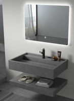 Ensemble de meuble-lavabo moderne haut de gamme en pierre frittée flottante avec double vasque et miroir, résistant à l'eau, pour salle de bain d'hôtel (garantie 5 ans)