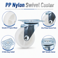 Roue pivotante à 360° légère en nylon PP blanc, avec frein, double roulement à billes, résistante à l'usure, pour meubles