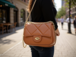 Borsa a tracolla da donna con catena e chiusura a torsione in microfibra e pelle sintetica per uso quotidiano in tutte le stagioni - Product Image 2