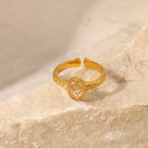 High Quality Jewelry Gold Plated Open <b>Ring</b> <b>Adjustable</b> <b>Size</b> Stainless Steel Natural Stone Women <b>Rings</b> - Product Image 3