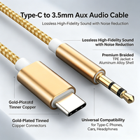 Câble audio auxiliaire Type C vers 3,5 mm, tressé en or, coque en alliage d'aluminium TPE, pour voiture, écouteurs, téléphones, transmission sonore pure