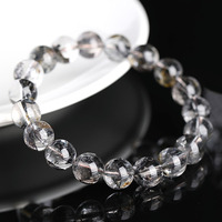 Diskon manik-manik Herkimer hitam alami pemrosesan kristal Herkimer gelang berlian