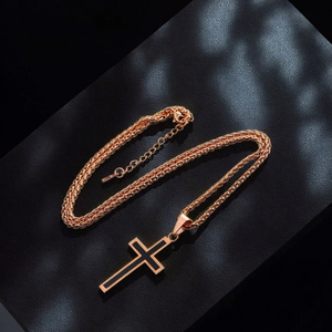 Collier pendentif pour <span class=keywords><strong>homme</strong></span>, chaîne corde Franco, croix pendante, acier inoxydable, or rose, or noir, <span class=keywords><strong>argent</strong></span>, <span class=keywords><strong>55</strong></span> <span class=keywords><strong>cm</strong></span>, bijoux - Product Image 5