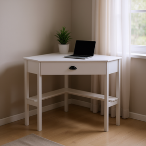 <b>White</b> Small <b>Corner</b> Computer <b>Desk</b> D0100X35U86 With Drawer And Storage Shelves For Home Office Workstation - Product Image 2