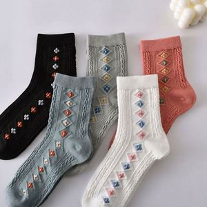 High Quality Cotton Socks Autumn Winter Korean Sen <b>Tied</b> Socks Womens Middle Tube Retro Literary Socks - Product Image 1