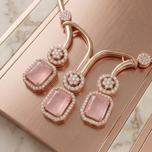 Conjunto de Collar de Plata 925 con Cristales y Oro Rosa Italiano, con Colgante de Piedra Rosa y Pendientes a Juego, Joyería Elegante para Novias - Product Image 5