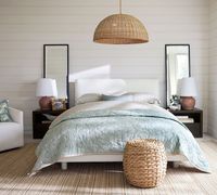 Lit King Size en Bois Massif Rembourré Style Européen avec Tête de Lit en Tissu Doux, Certifié CE, Structure Robuste pour Chambre à Coucher