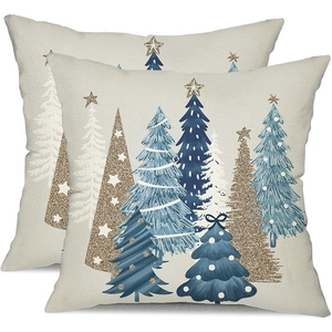 Fundas de almohada de Navidad, 18x18 pulgadas, Juego de <span class=keywords><strong>2</strong></span>. Diseño de árbol de Navidad verde. Fundas de almohada de Navidad de invierno. Ideal para la decoración del hogar - Product Image 5