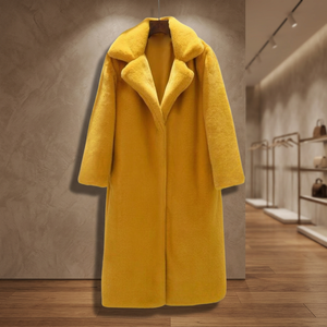 Manteau d'hiver modeste sur mesure pour femme grande taille, en fausse fourrure moelleuse brodée léopard, velours, longueur intégrale, col montant, ceinture - Product Image 3