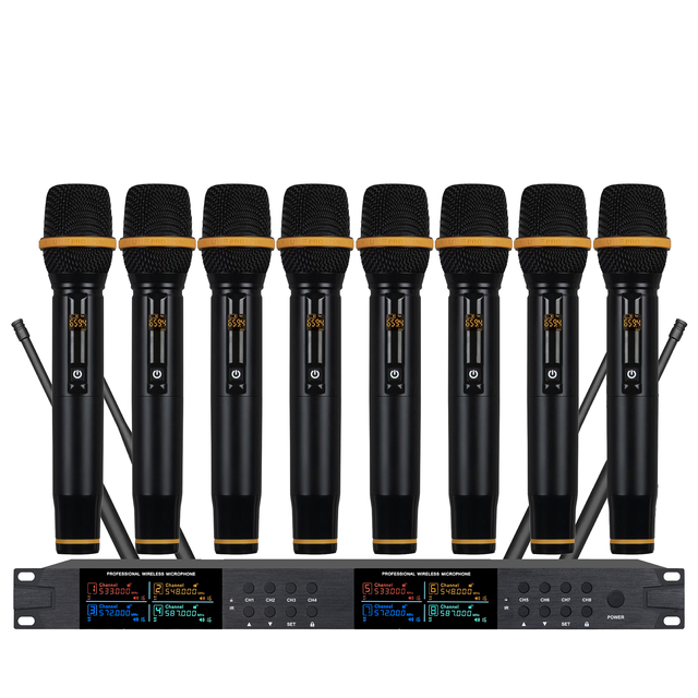 Wireless Professional 8 Channel UHF Adjustble Frequency Wireless Microphone Noise Cancelling Lightweight Design Cardioid