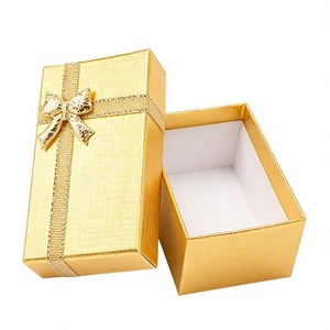 Caja de Regalo de Papel Dorado Personalizada con Tapa y Base, Cinta de Satén, Cartón Rígido, Caja Misteriosa Vacía para Pequeños Regalos de Belleza - Product Image 1