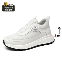 Scarpe Casual da Uomo con Rialzo di 8 cm, in Pelle Bovina Traspirante, Sneakers Bianche Sportive con Rete sulle Dita