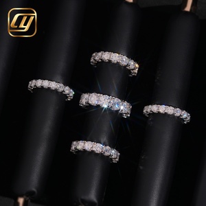 Wholesale Couple Stackable <b>Ring</b> S925 <b>Silver</b> Full <b>Eternity</b> Band Round Moissanite Diamond Fully Iced Wedding Band Hip Hop - Product Image 6
