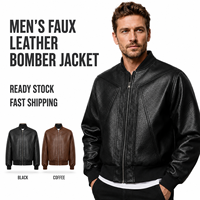 Blouson en cuir pour homme – En stock – Faux cuir – Style aviateur – Col montant – Fermeture éclair intégrale – Poignets et ourlet côtelés – Poches latérales – Automne – Baseball – Moto – Biker