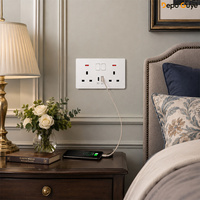 Prise murale universelle britannique à 5 broches avec USB Type C 18W à charge rapide, interrupteur 4 voies, usage industriel, prise électrique