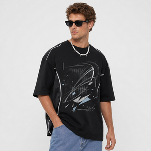 T-shirt personnalisé vintage style course automobile, coupe oversize, motif graphique, passepoil contrastant, streetwear, logo personnalisé, pour homme - Product Image 3