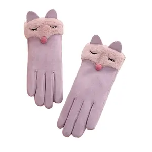 Fashion girl accesorioes cartoon fox animal fur cuff funny winter gloves for touch phone