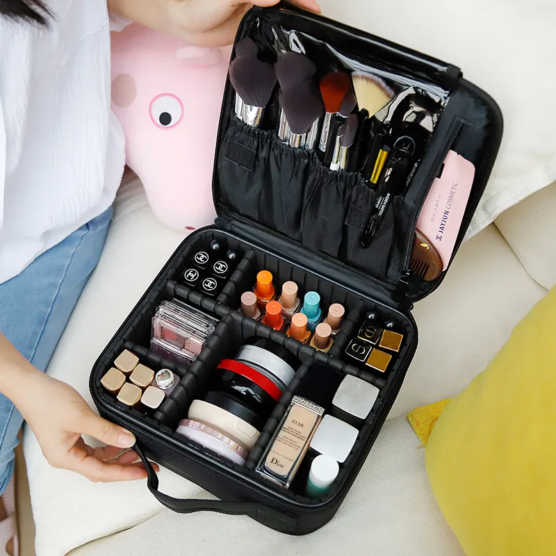 Yeni kozmetik çantası kozmetik durumda özel Logo Relabel seyahat makyaj tren vaka organizatör makyaj kutusu durumda ayna