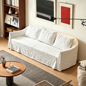 Designer Homestay - Soggiorno in Stile Giapponese Crema - Divano Lavabile in Puro Lino per 3 Persone (Singolo o Doppio) - Product Image 4