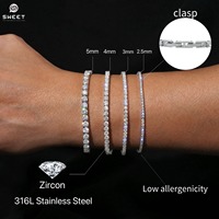 Bracelet Tennis Hip Hop en Acier Inoxydable pour Homme et Femme, Fait Main, Géométrique, Serti de Zircon, Maillons Cubains Miami, Tailles 3mm 4mm 5mm