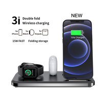 15W 3-en-1 portátil plegable cargador inalámbrico soporte de teléfono con micrófono para celular Iphone Iwatch para Airpods