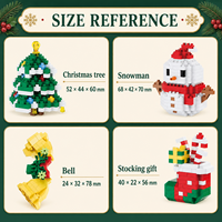 Série d'ornements de Noël en blocs de construction, figurines décoratives miniatures saisonnières assorties (Père Noël, Bonhomme de neige, Arbre, Renne) avec boîte colorée
