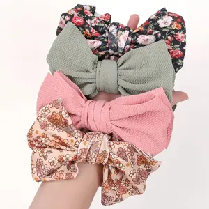 Popular 23 Colors Floral Print Soft Head Wrap Bow Elastics Nylon Newborn Baby Headbands For Baby Girl Baby Swaddle