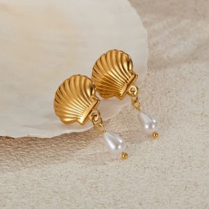 GE946 Creative Shell Glue Bead Dangle Design Stainless Steel 18k Gold Fashion Hoop <strong>Earings</strong> Women'<strong>s</strong> Jewelry for Women <strong>Girls</strong> Gift - Product Image 5