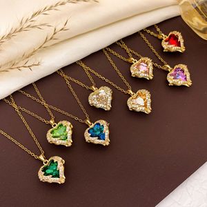 Set <span class=keywords><strong>Collana</strong></span> e Orecchini PFT in Acciaio Inossidabile Placcato Oro 18K con Zirconi Colorati a <span class=keywords><strong>Cuore</strong></span> Oceanico, Catena da Donna Versatile che non sbiadisce - Product Image 3