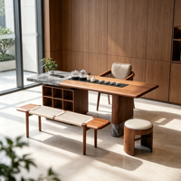 Ensemble de table à thé en bois massif, table à thé moderne avec plateau en ardoise, ensemble complet de meubles à thé pour la maison, la villa, l'hôtel, le bureau, vente en gros, OEM personnalisé