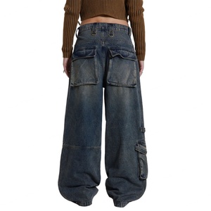 Oferta Especial: Jeans Cargo Baggy de Algodón Estilo Boyfriend de Pierna Ancha para Mujer, Tallas Grandes, Lavado Vintage Azul, Precio de Fábrica - Product Image 3