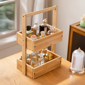 Solid Wood Cosmetic Storage <b>Box</b> Desktop Organizer With Handle For <b>Makeup</b> Perfume Skincare Jewelry Display Shelf - Product Image 2