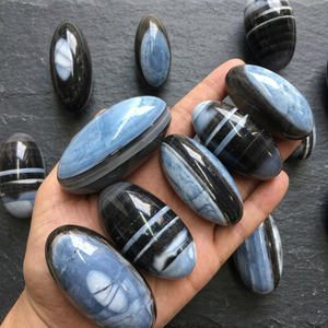 Natural Blue Opal Oval Palmstone Carved Gemstone <b>Crystal</b> <b>Figurine</b> Christmas Gift Home Decor Office Bulk Wholesale - Product Image 4