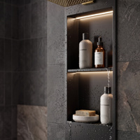 Ensemble de douche encastré haut de gamme poli avec étagère de rangement LED, pommeau de douche pluie douce, douchette à main et mitigeur