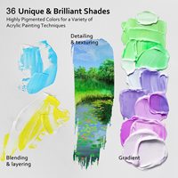 Peinture acrylique 24 couleurs 59 ml, ensemble de fournitures de peinture avec 10 pinceaux, palette, spatule, toile, papier, céramique, bois et pierre