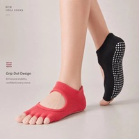Chaussettes de yoga antidérapantes à cinq doigts et talon ouvert pour femmes, chaussettes de fitness pour l'entraînement