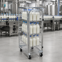 Chariot de distribution de lait en métal à 4 roues, empilable, pour entrepôt et distribution de bouteilles de lait