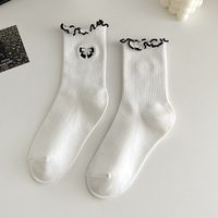 Chaussettes Quotidiennes en Coton Blanc Uni pour Femmes, Mode Automne, Sport Décontracté, avec Dentelle et Logo Brodé Mignon de Dessin Animé
