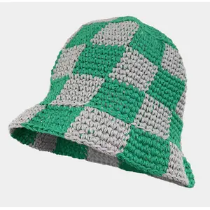 Y-Z Knitted Granny Funky Vintage Festival Crochet Swirl Checked Boho Bucket Bonnet Sun Hat